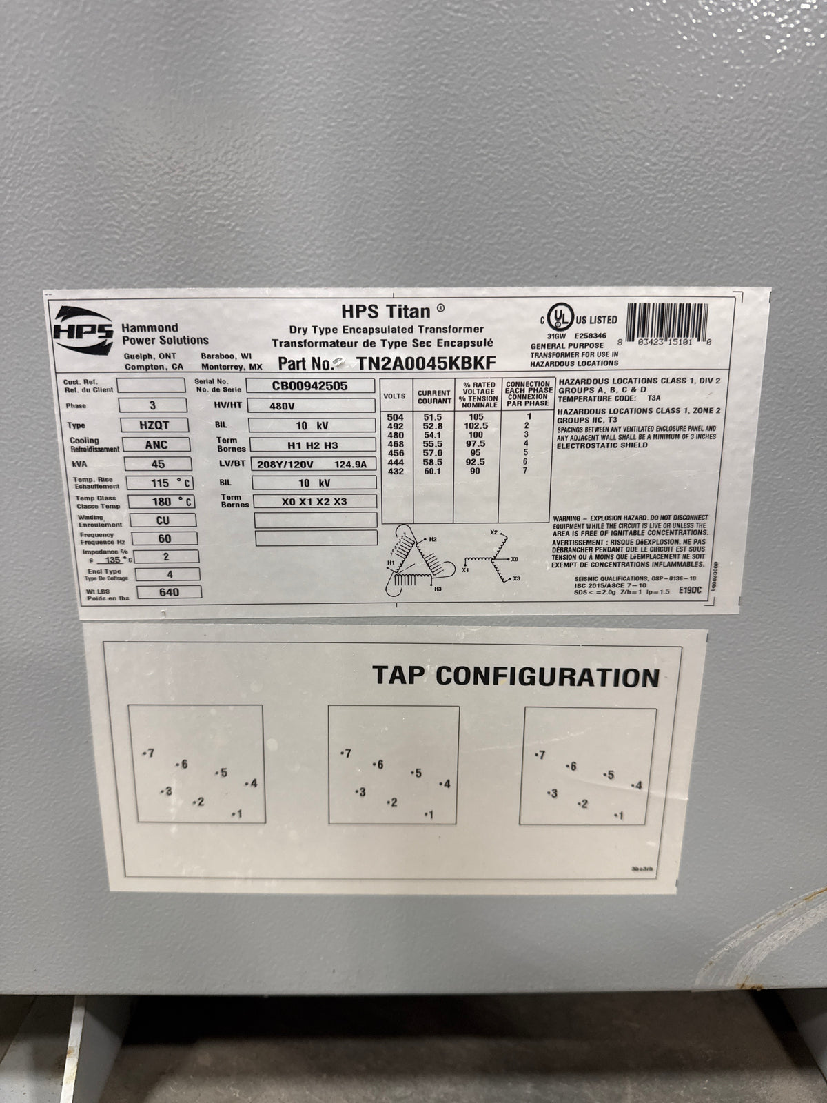 45 KVA 480V to 208Y/120V Isolation Transformer | HPS Titan – Stan Canada