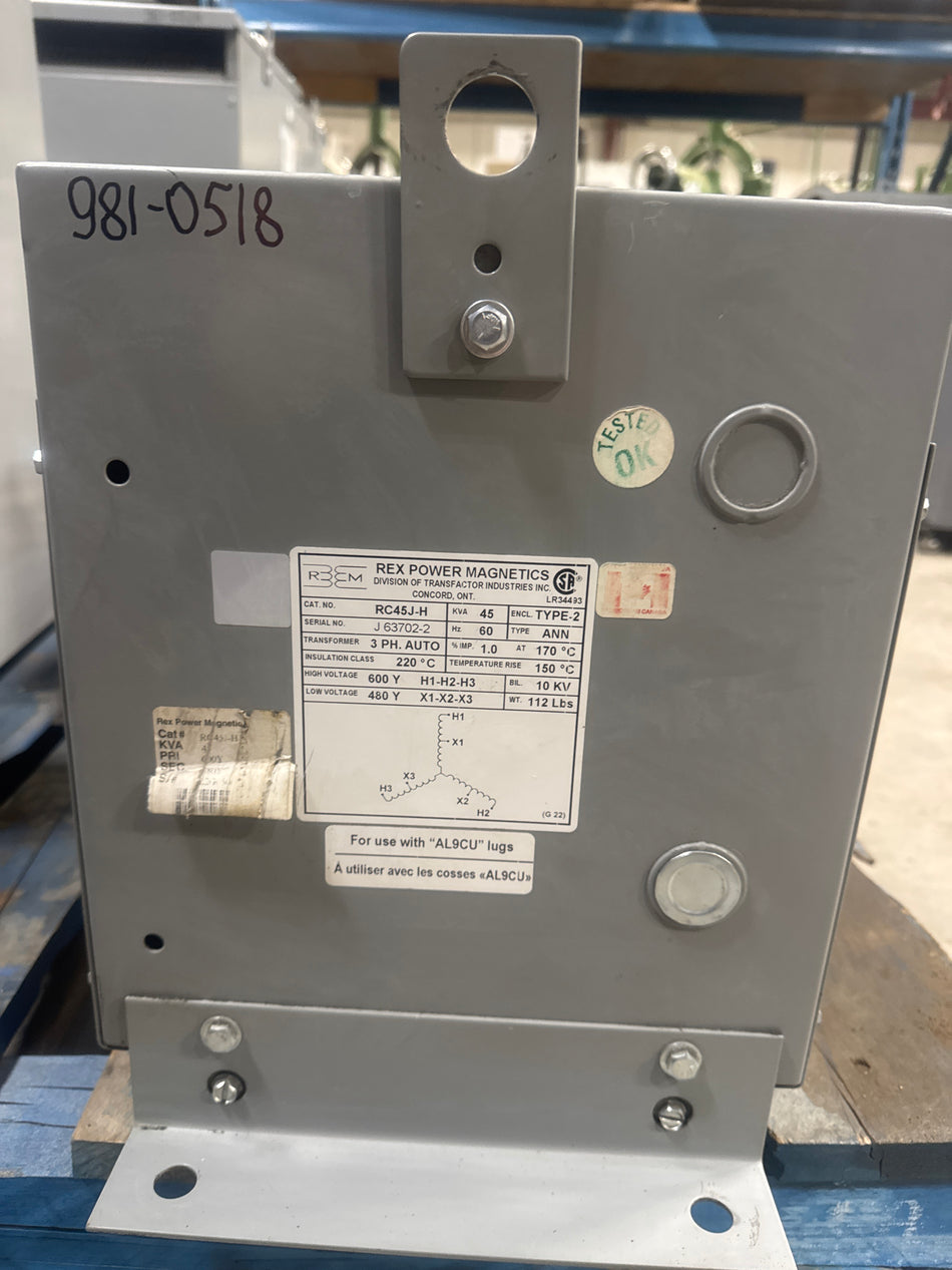 45 KVA 600VV to 480V Auto Transformer