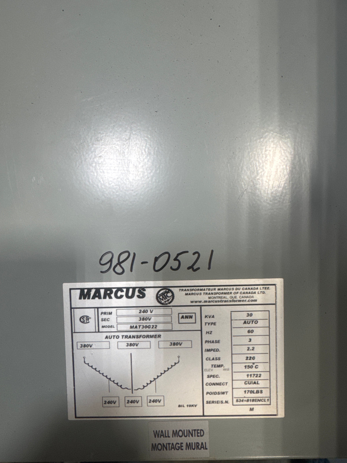 30 KVA - 380V to 240V 3 Phase Auto-Transformer - Stan Canada