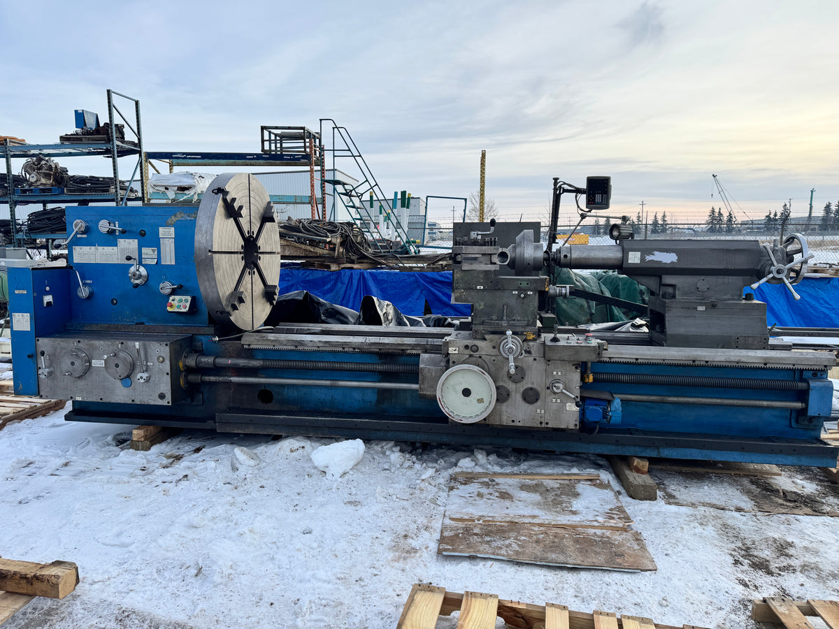 Ryazan RT117 heavy duty engine lathe full machine view in workshop, Modern