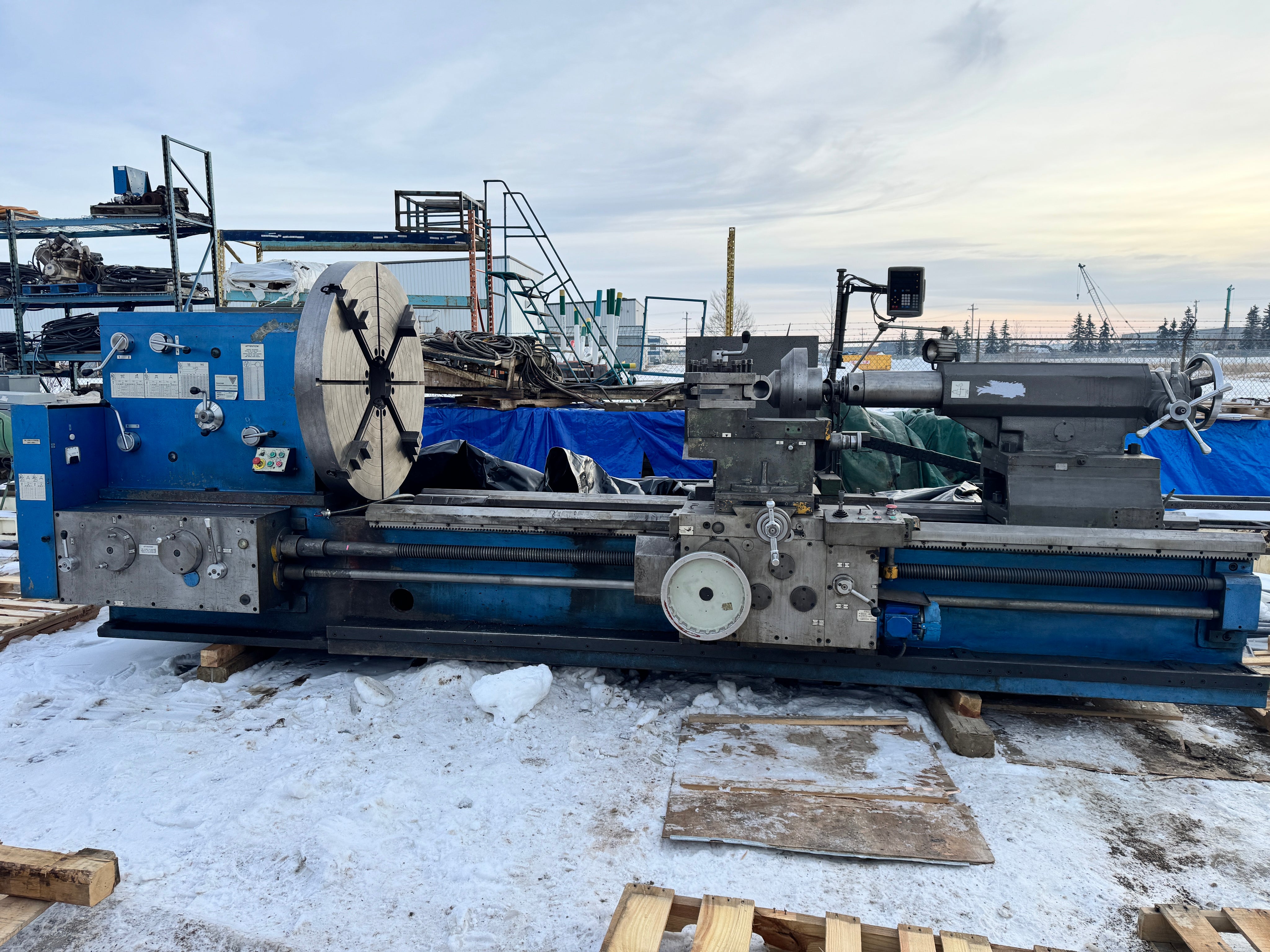 Ryazan RT117 heavy duty engine lathe full machine view in workshop, Modern