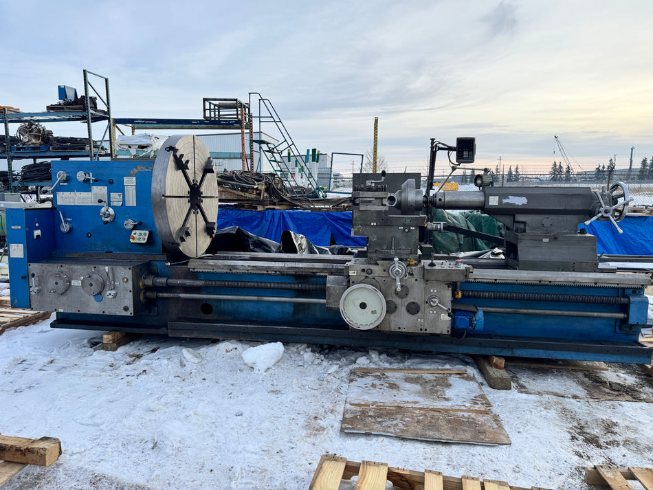 Ryazan RT117 heavy duty engine lathe full machine view in workshop, Modern