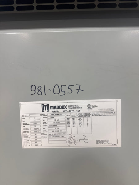 75 KVA - 600V to 480Y/277V 3 Phase Isolation-Transformer - Stan Canada