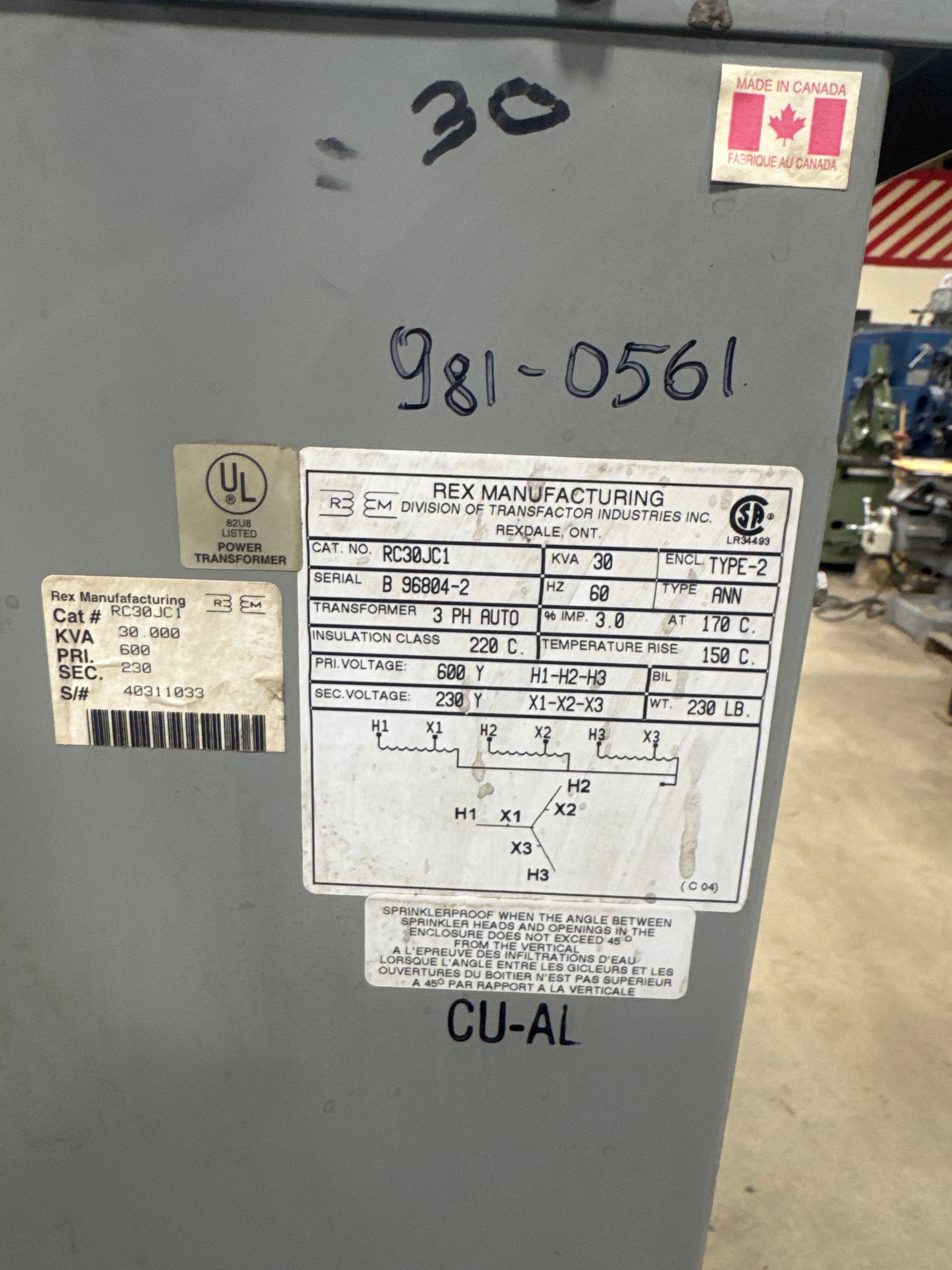 30 KVA 600V to 230V Auto Transformer - Stan Canada
