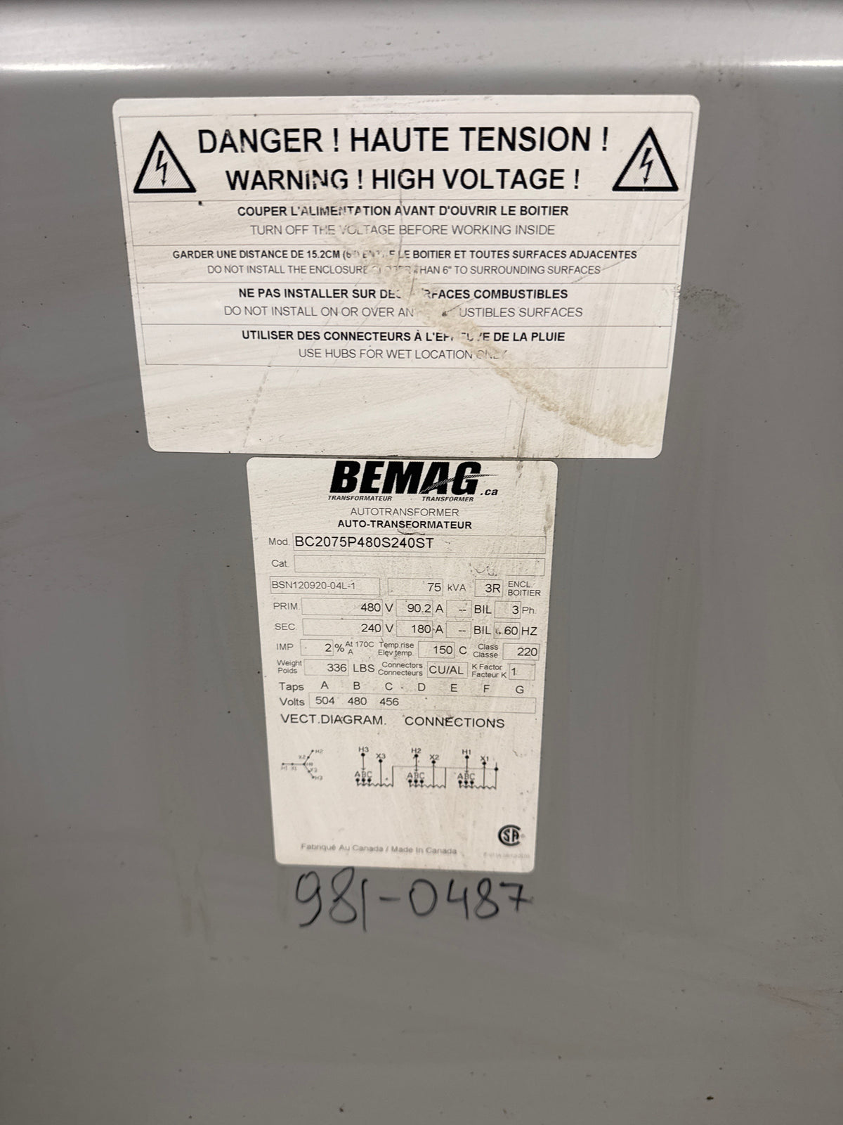 75 KVA 480V to 240V Auto Transformer - Stan Canada