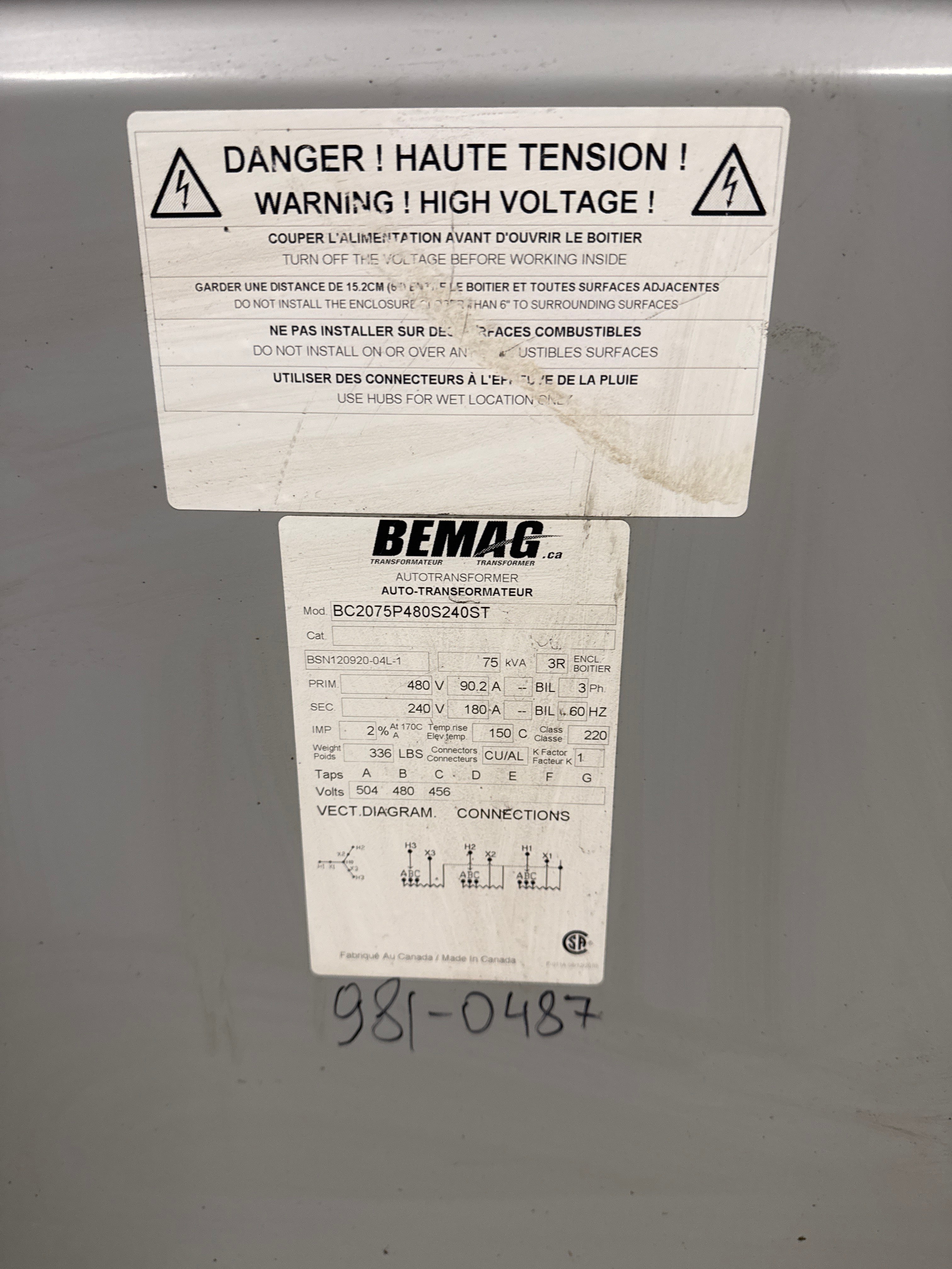 75 KVA 480V to 240V Auto Transformer - Stan Canada