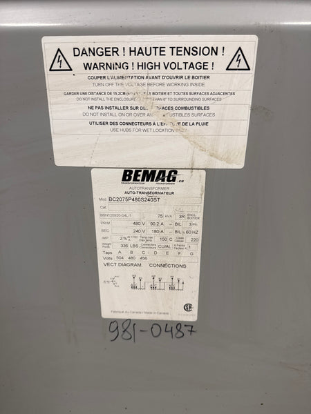 75 KVA 480V to 240V Auto Transformer - Stan Canada