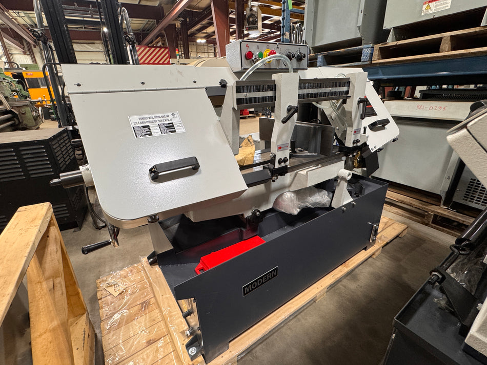 Modern 10" horizontal band saw with hydraulic downfeed and variable speed – heavy-duty metal cutting machine Modern