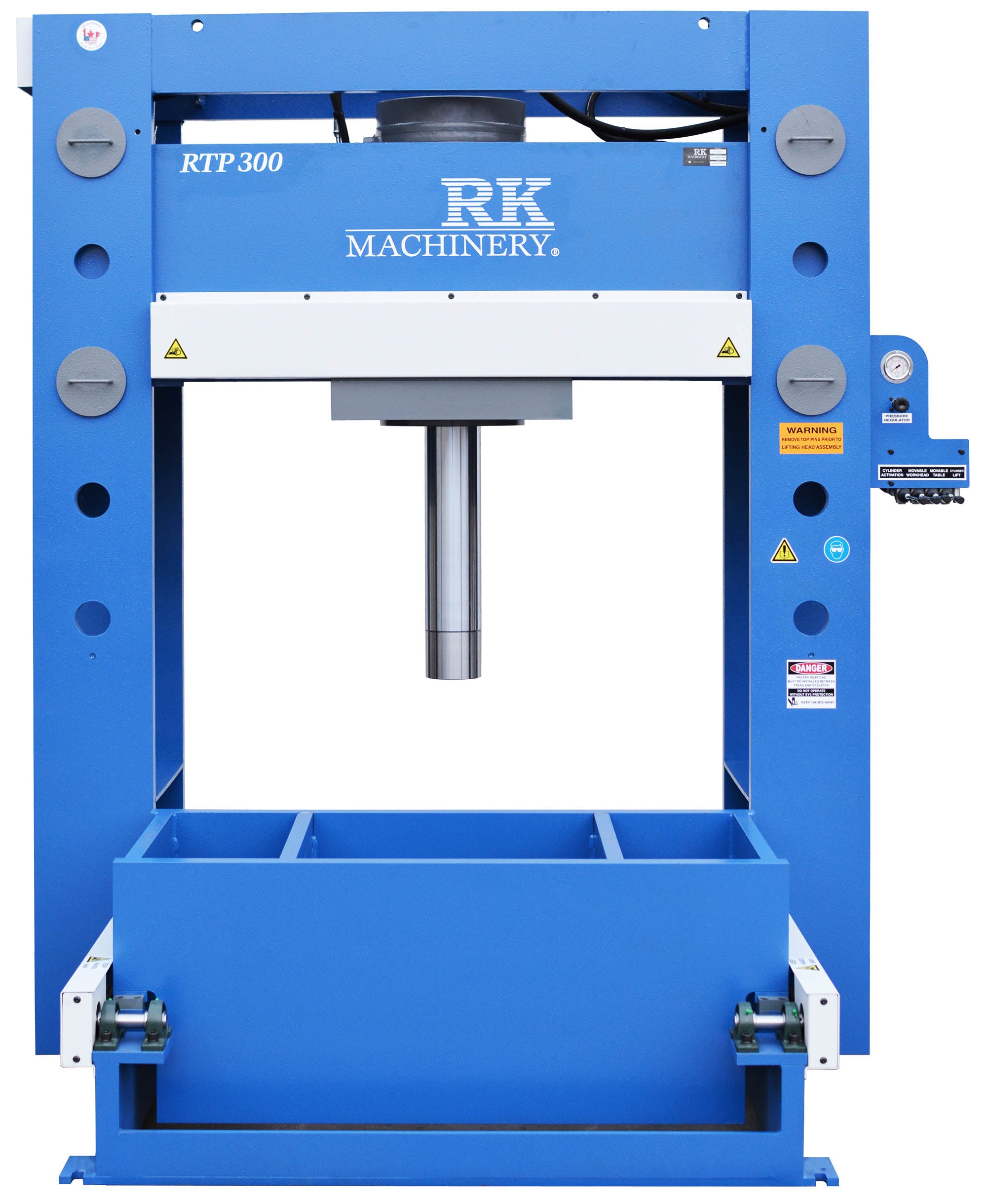 RK Machinery RTP-100 roll-in table hydraulic press with 100 ton capacity