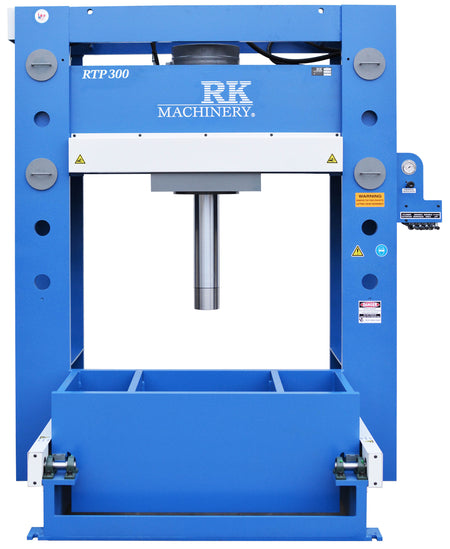 RK Machinery RTP-100 roll-in table hydraulic press with 100 ton capacity