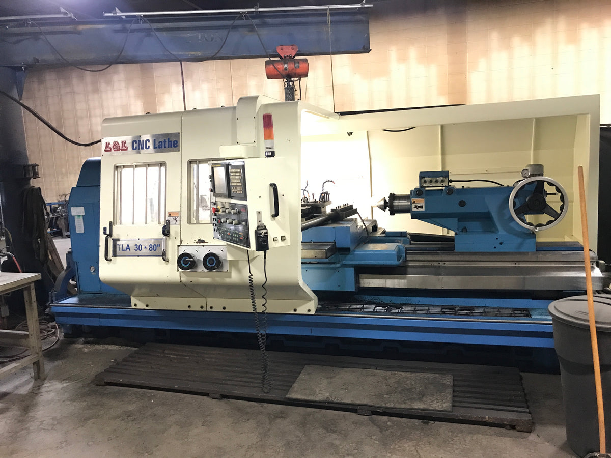 TLA30×80 CNC lathe with FANUC 21i-TB controller and 4-inch spindle bore – Modern