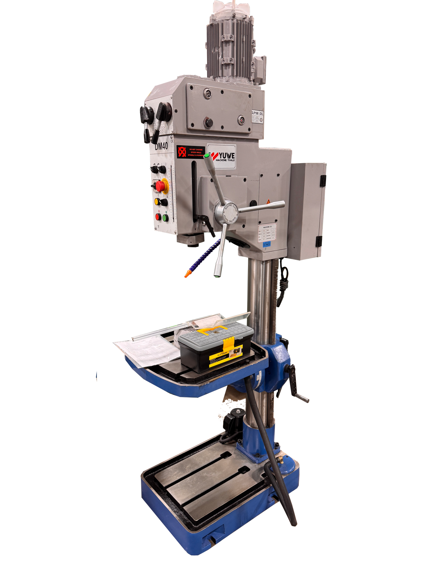 YUWE DM40 Gear Head Drilling Machine with electric clutch, MT4 spindle, and coolant system – Modern