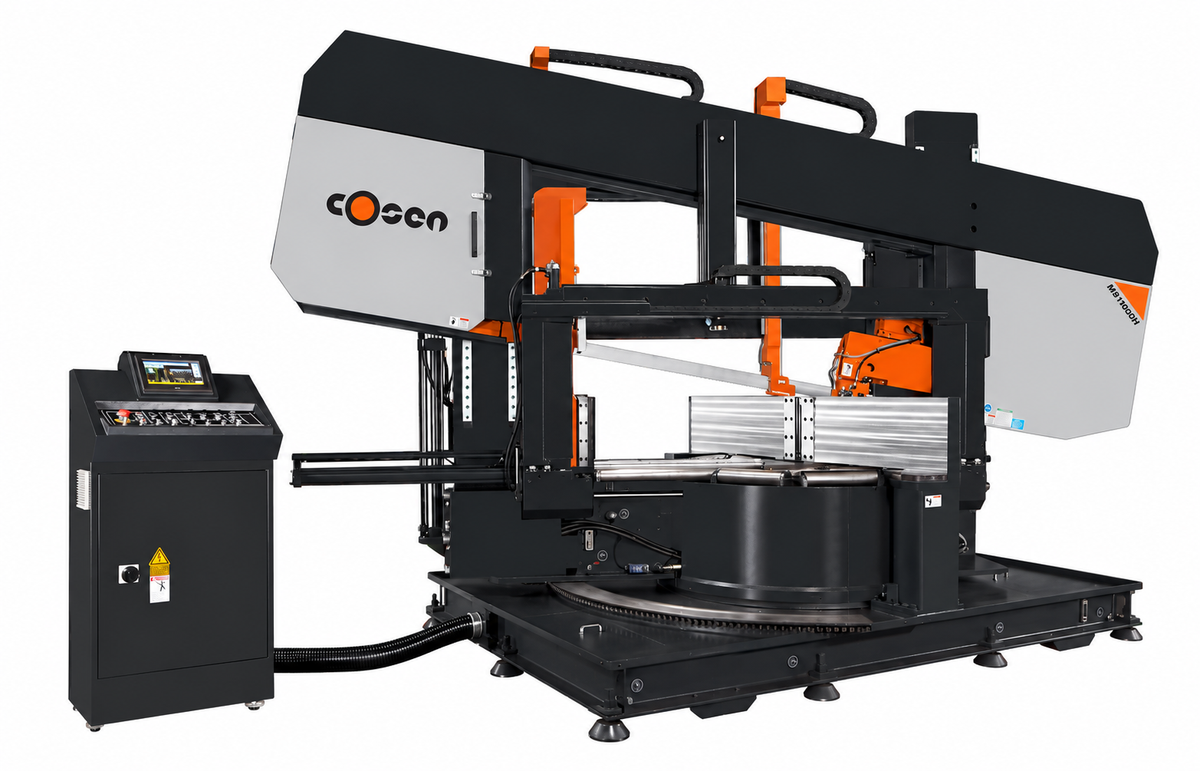 COSEN M8 fully automatic mitre band saw on clean white background
