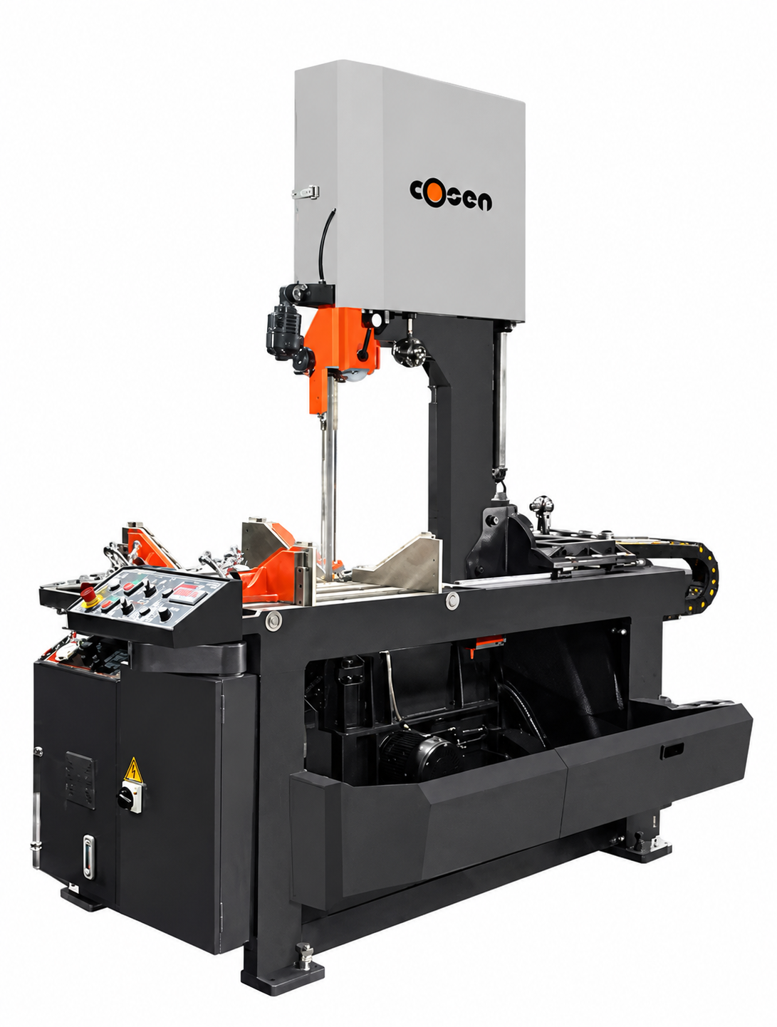 COSEN V-1822 vertical mitre band saw on clean white background