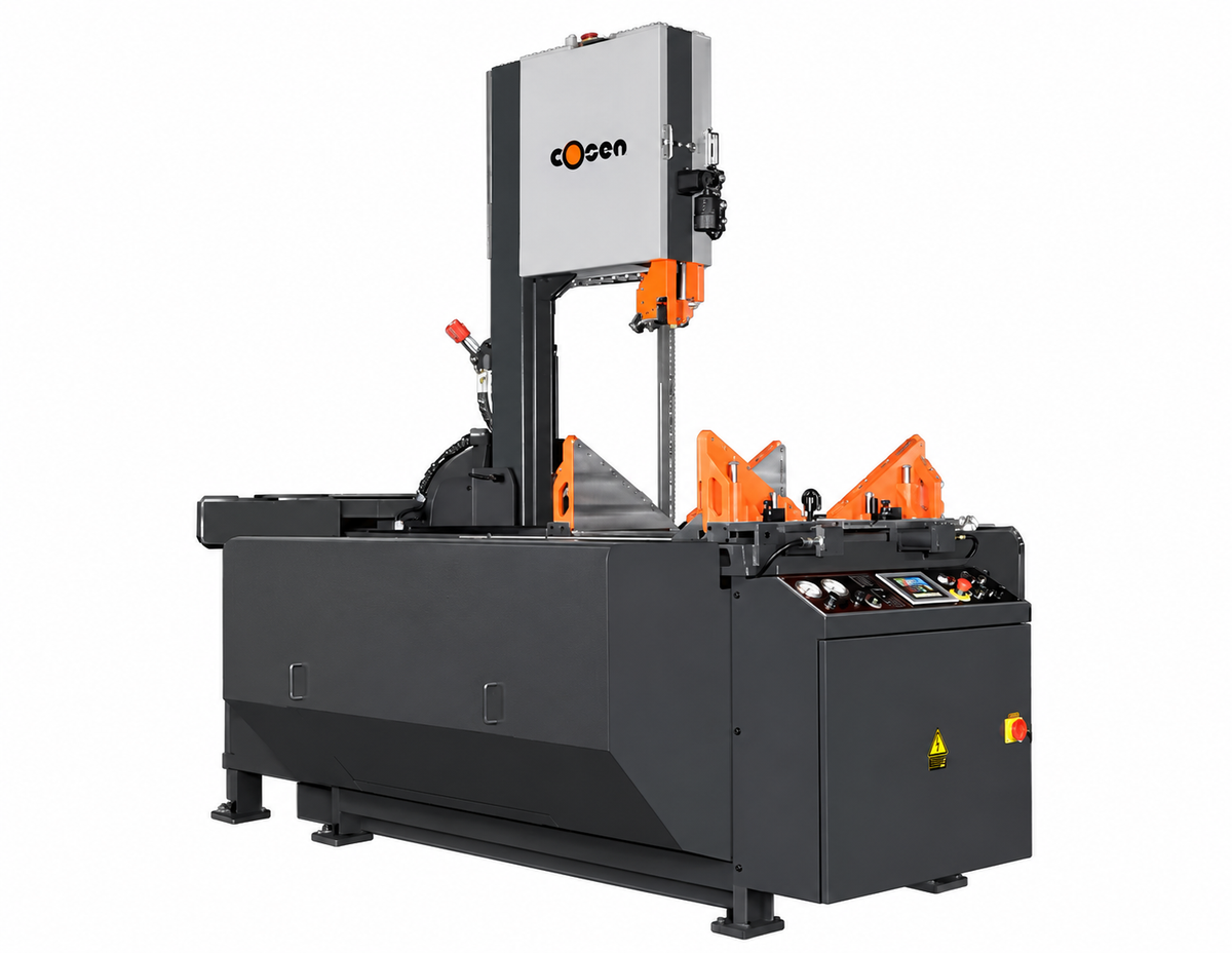 COSEN V-2026NC vertical mitre band saw on clean white background