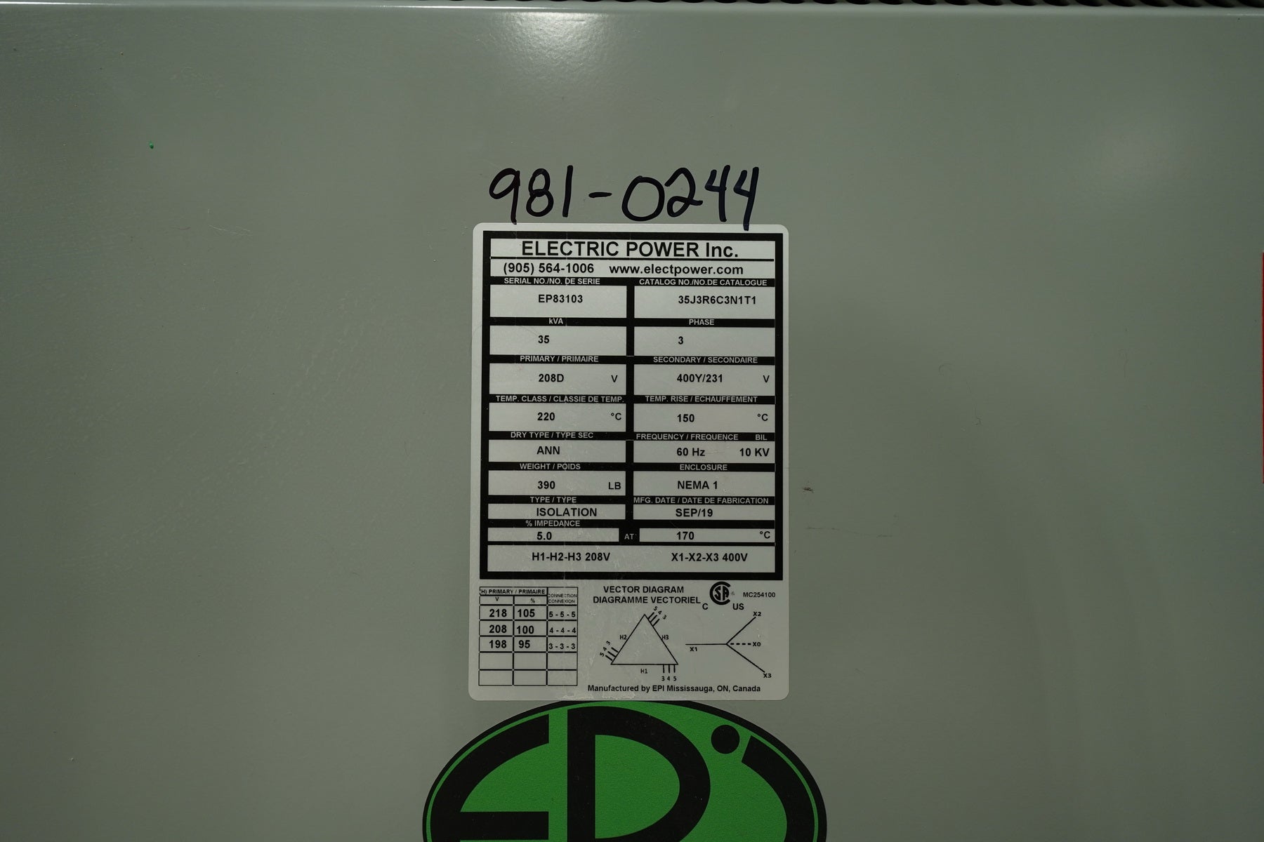 35 KVA - 208D To 400Y/231V 3 Phase Isolation Transformer – Stan Canada